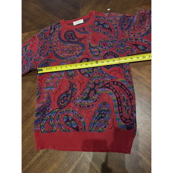 Vintage Tricots St. Raphael Mens S Paisley Crewneck Sweater Red Made in USA |k - Picture 5 of 5